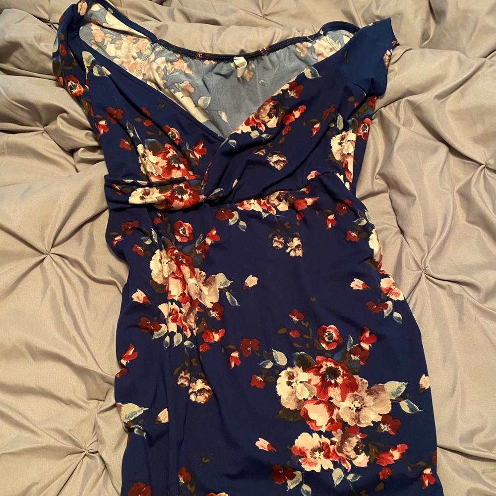 Pink blush Floral Wrap Gown Navy Blue
